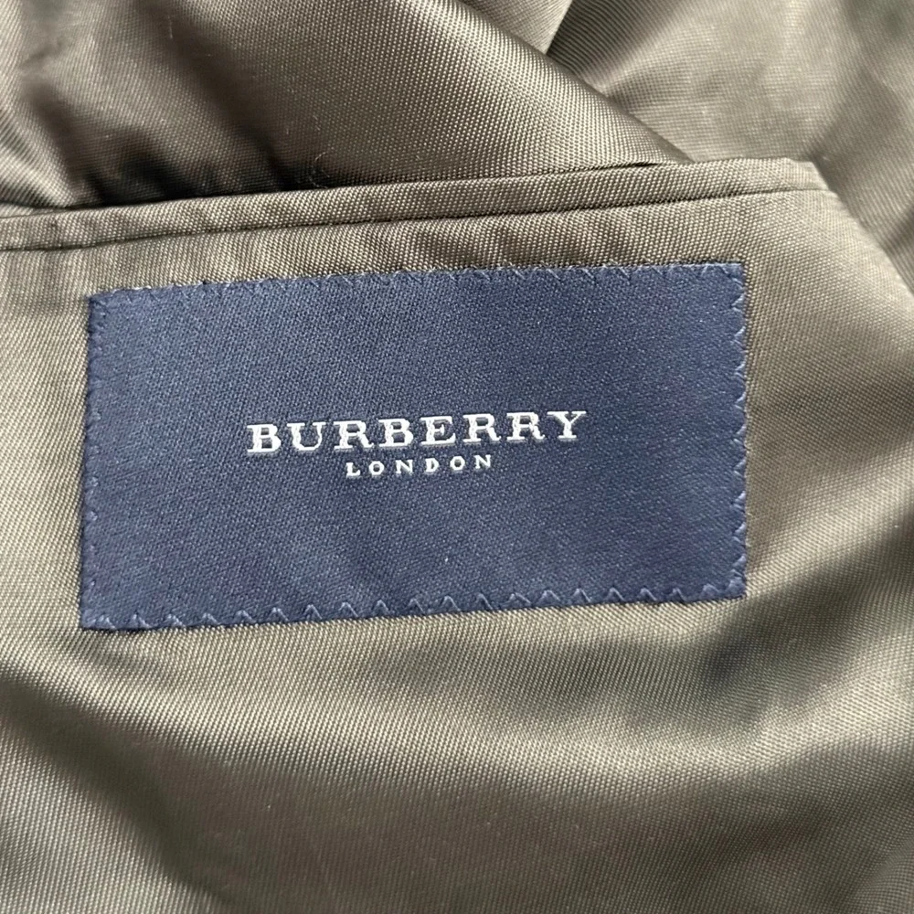 Burberry London Mens 44L Long Wool Tweed Herringbone Blazer Sport Coat Green